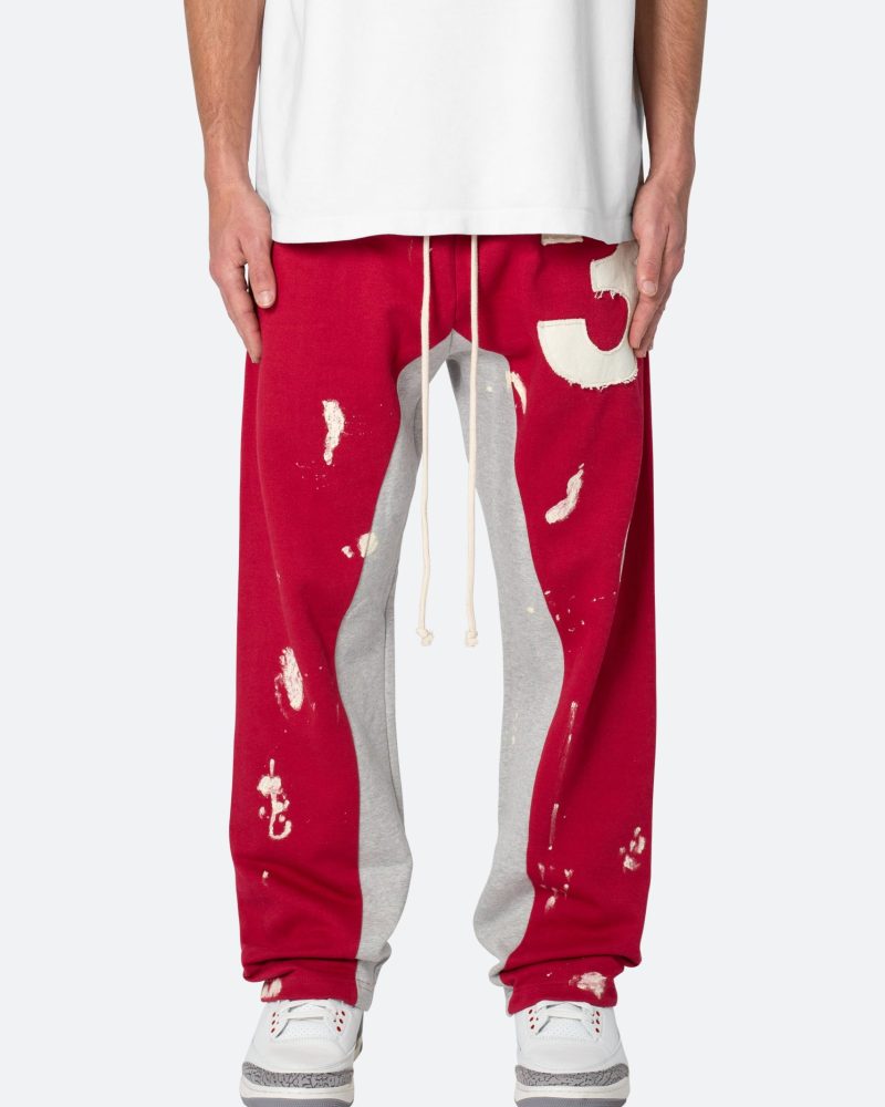 3 Patch Contrast Sweatpants - Red/Grey