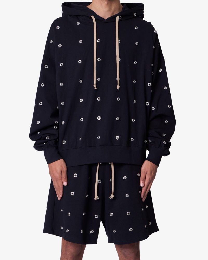 All Over Button Hoodie - Black