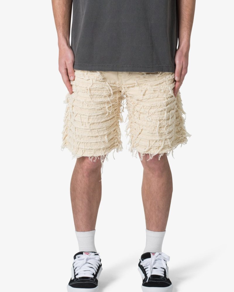 Allover Frayed Denim Shorts - Khaki