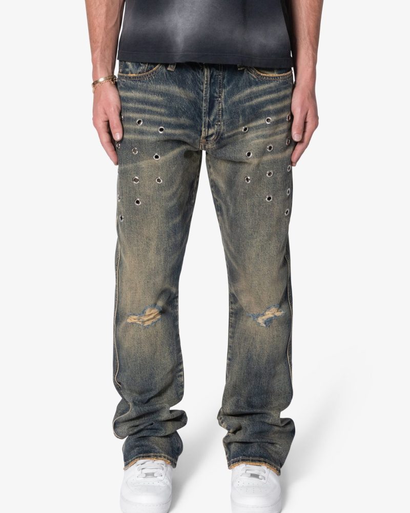 B384 Metal Eyelet Flare Denim - Rust