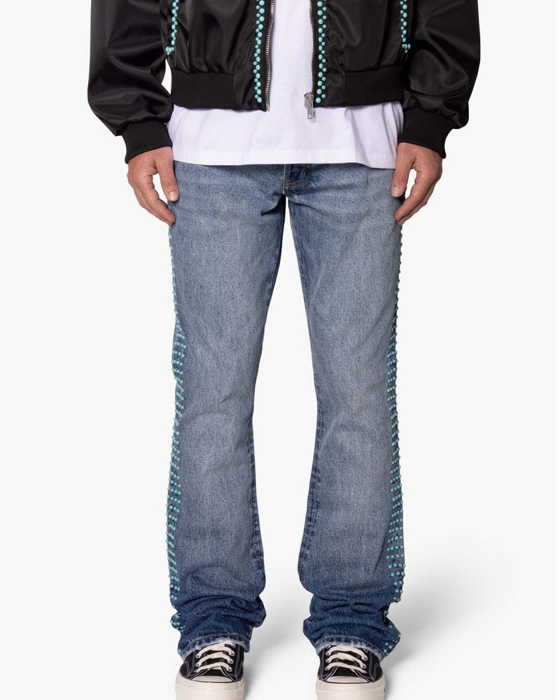 B697 Turquoise Studded Flare Denim - Blue