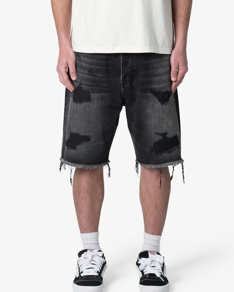 Baggy Rip Denim Shorts - Washed Black