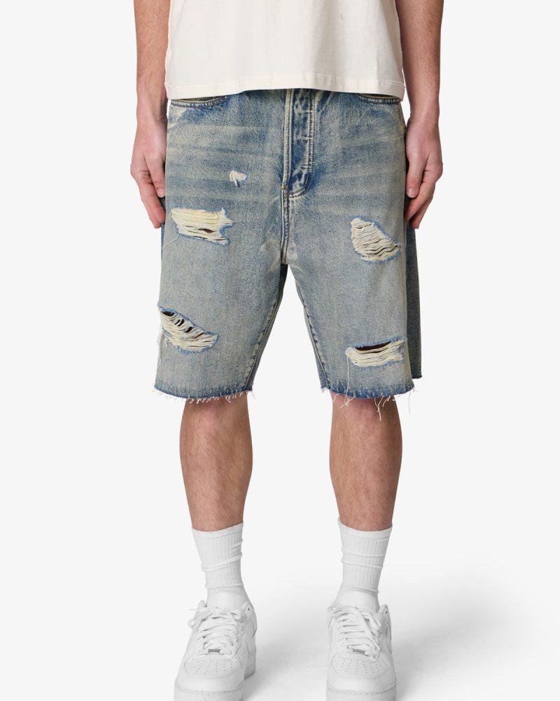 Baggy Ripped Denim Shorts - Vintage Blue