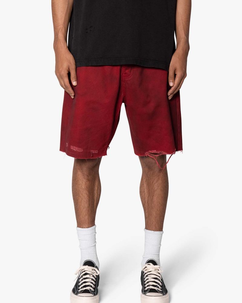 Burnt Distressed Red Denim Shorts - Red