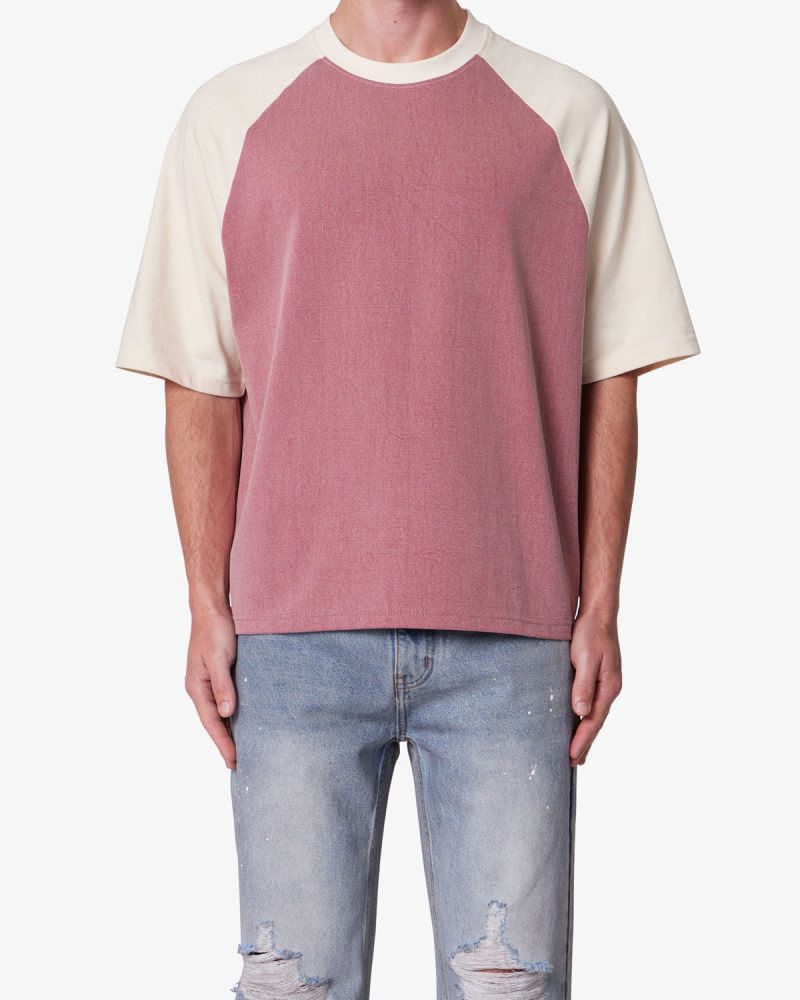 Contrast Raglan Tee - Burgundy/Off White