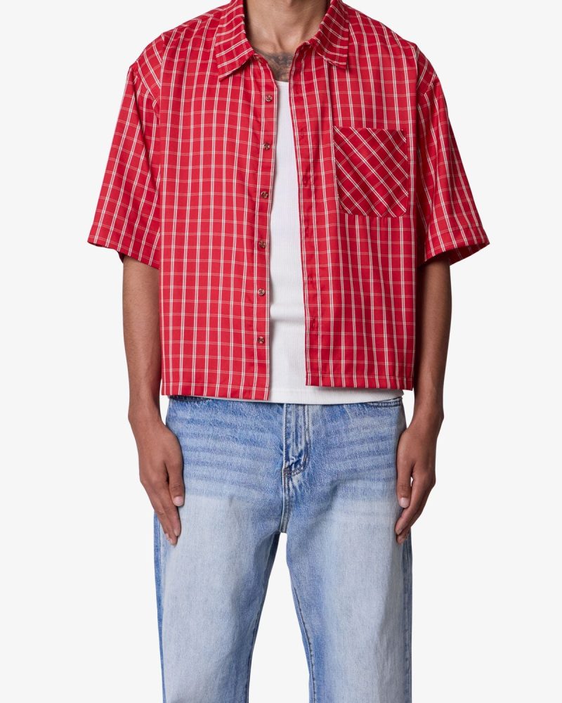 Crispy Poplin Over Shirt - Red