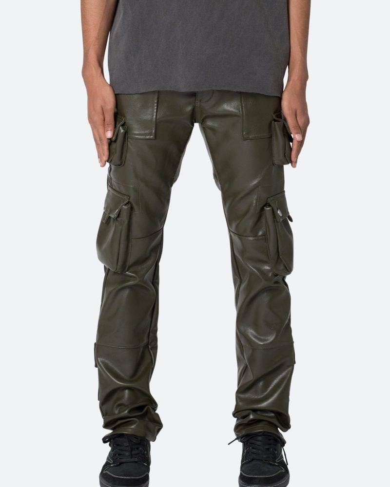 D152 Leather Cargo Pants - Olive