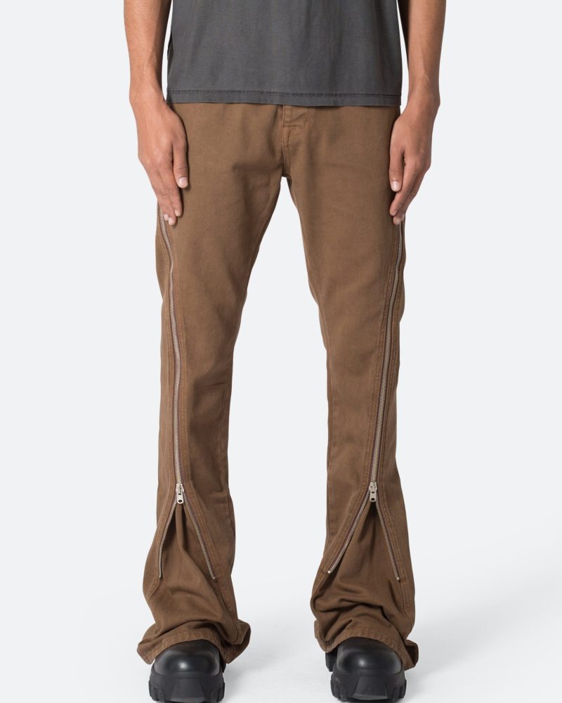 D519 Zipper Flare Denim - Brown