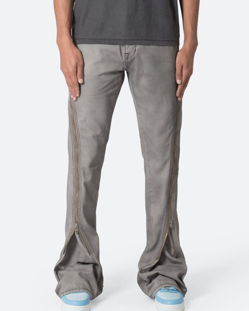 D519 Zipper Flare Denim - Grey