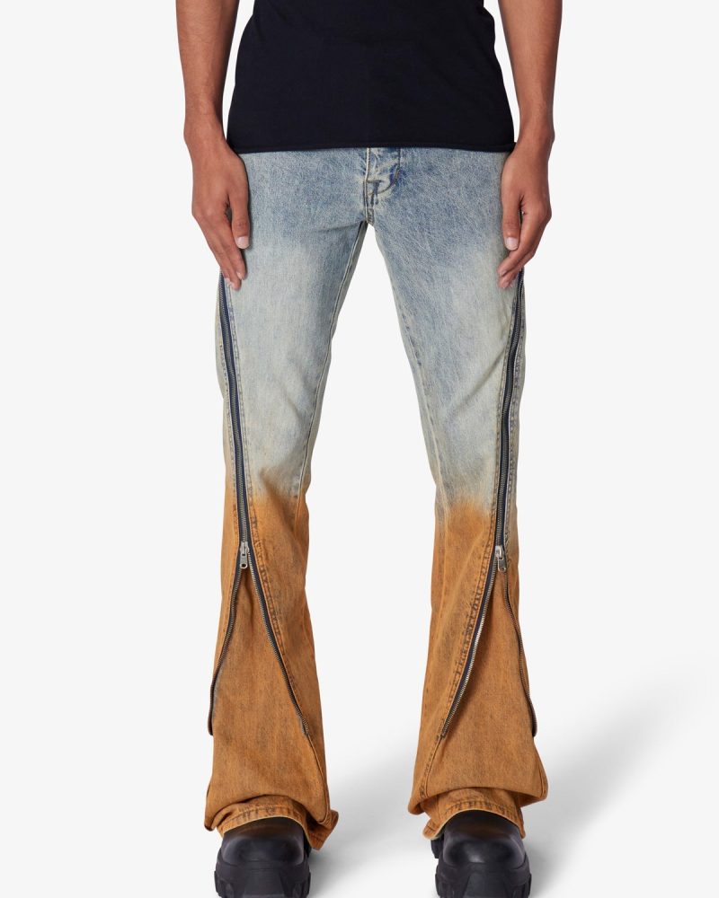 D519 Zipper Flare Denim - Light Blue