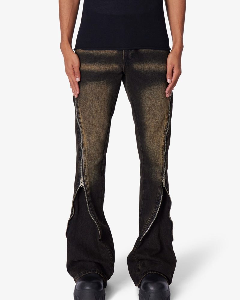 D519 Zipper Flare Denim - Washed Black