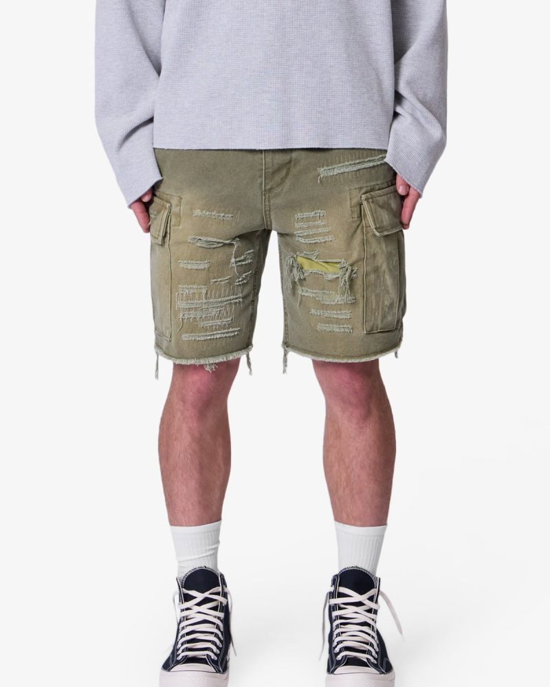 Distressed Cargo Shorts - Olive