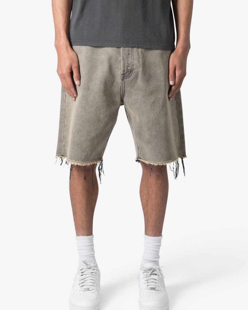Distressed Mineral Denim Shorts - Brown