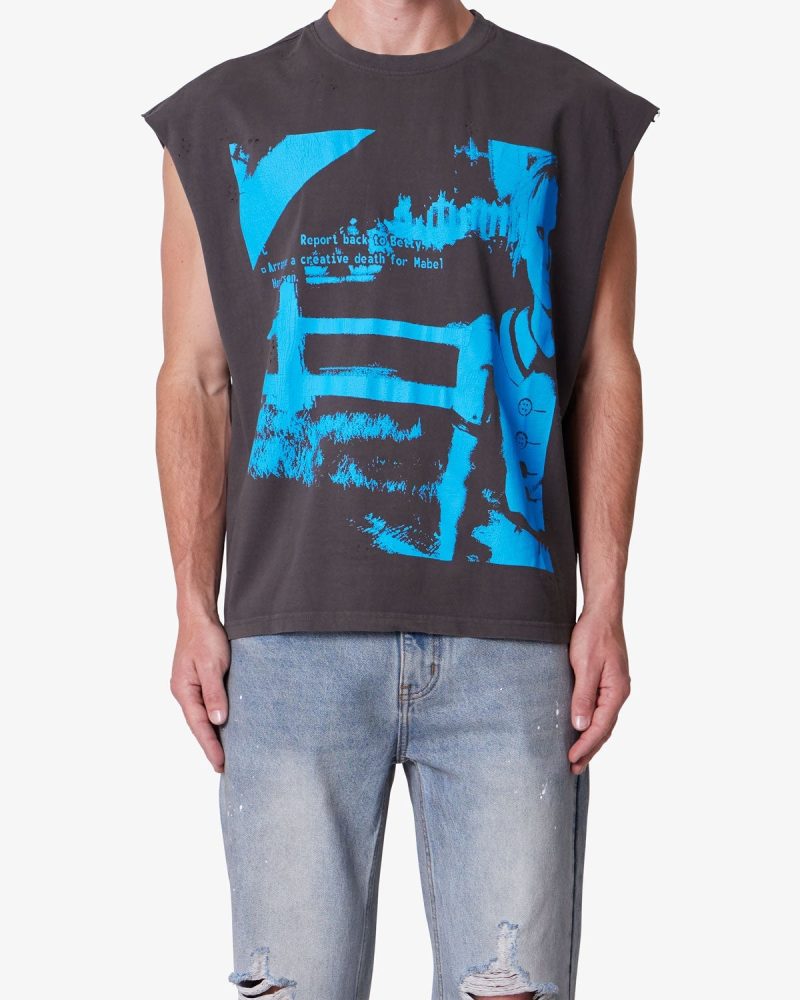 Distressed Sleeveless Tank - Washed Black