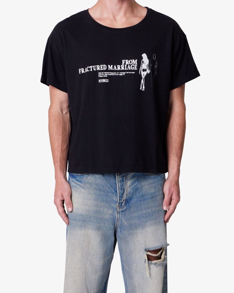 Distressed Wide Neck Tee - Washed Black