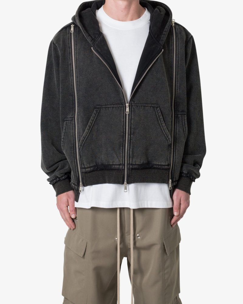 Dual Zipper Hoodie - Washed Black
