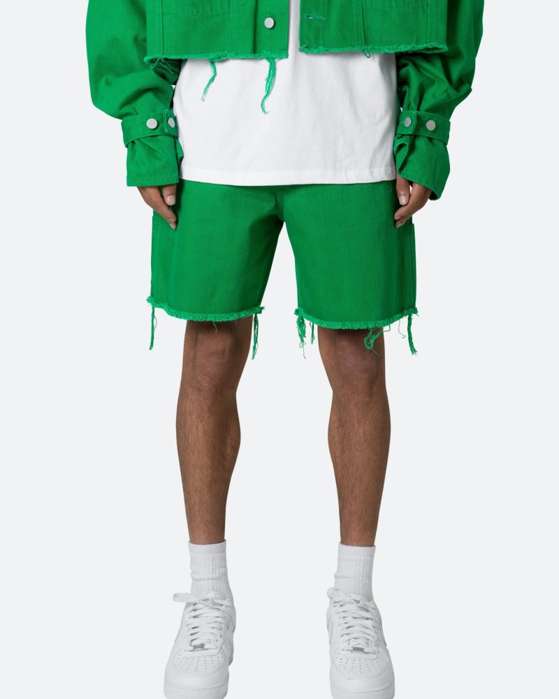 Frayed Denim Shorts - Green