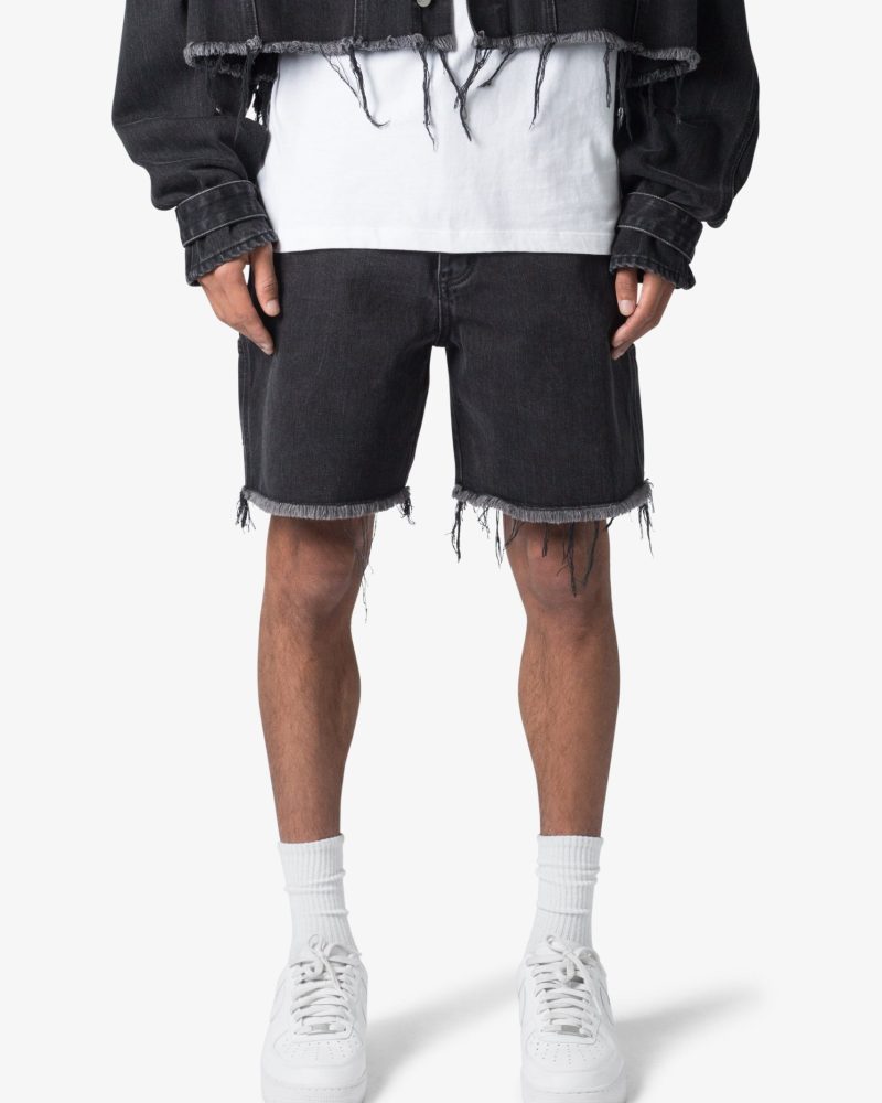 Frayed Denim Shorts - Washed Black
