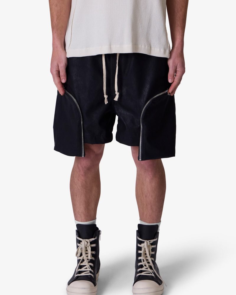 Leather Pocket Geo Shorts - Black