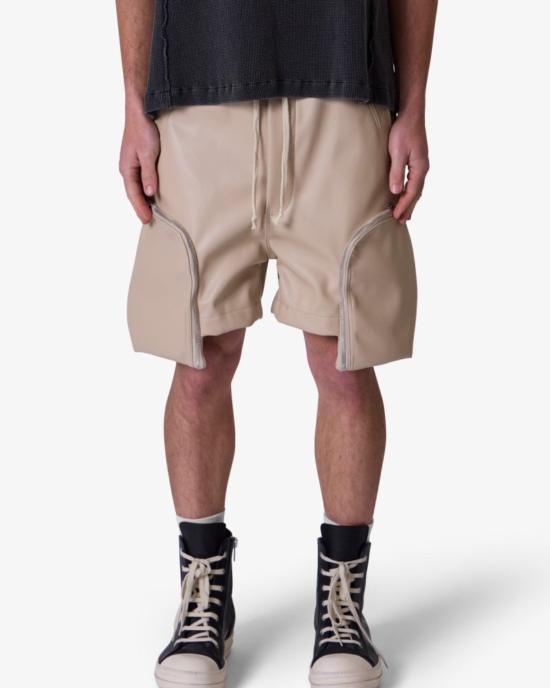 Leather Pocket Geo Shorts - Tan