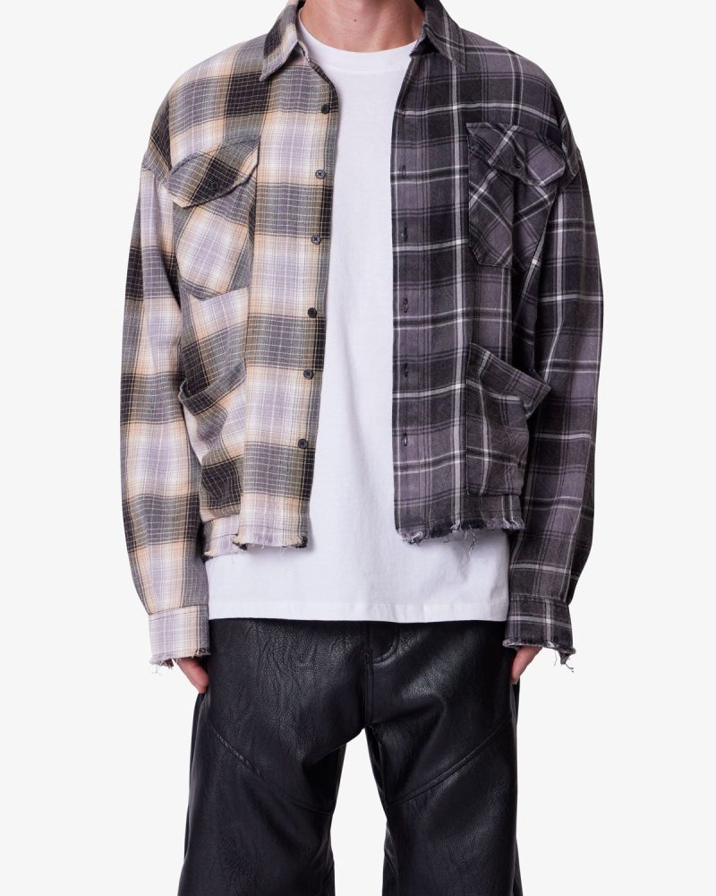 Mixed Flannel Shirt - Olive/Brown