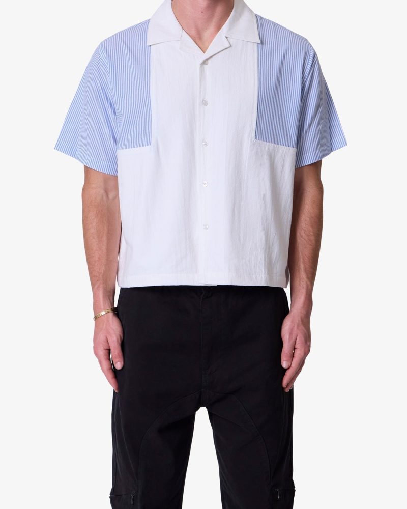 Mixed S/S Button Up Shirt - Blue/White