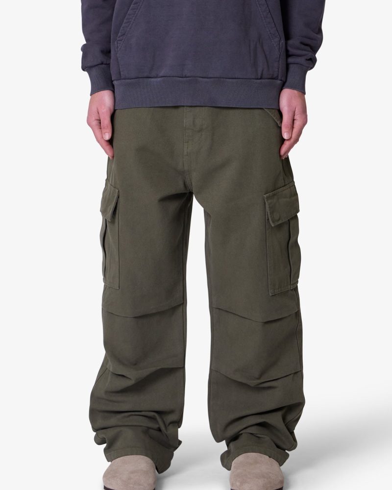 Ultra Baggy Denim Cargo Pants - Olive