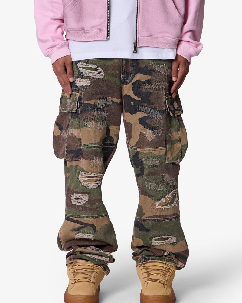 Ultra Baggy Distressed Cargo Pants - Woodland Camo