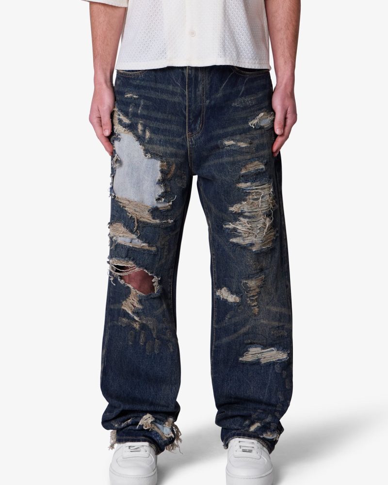 Ultra Baggy Gashed Denim - Blue