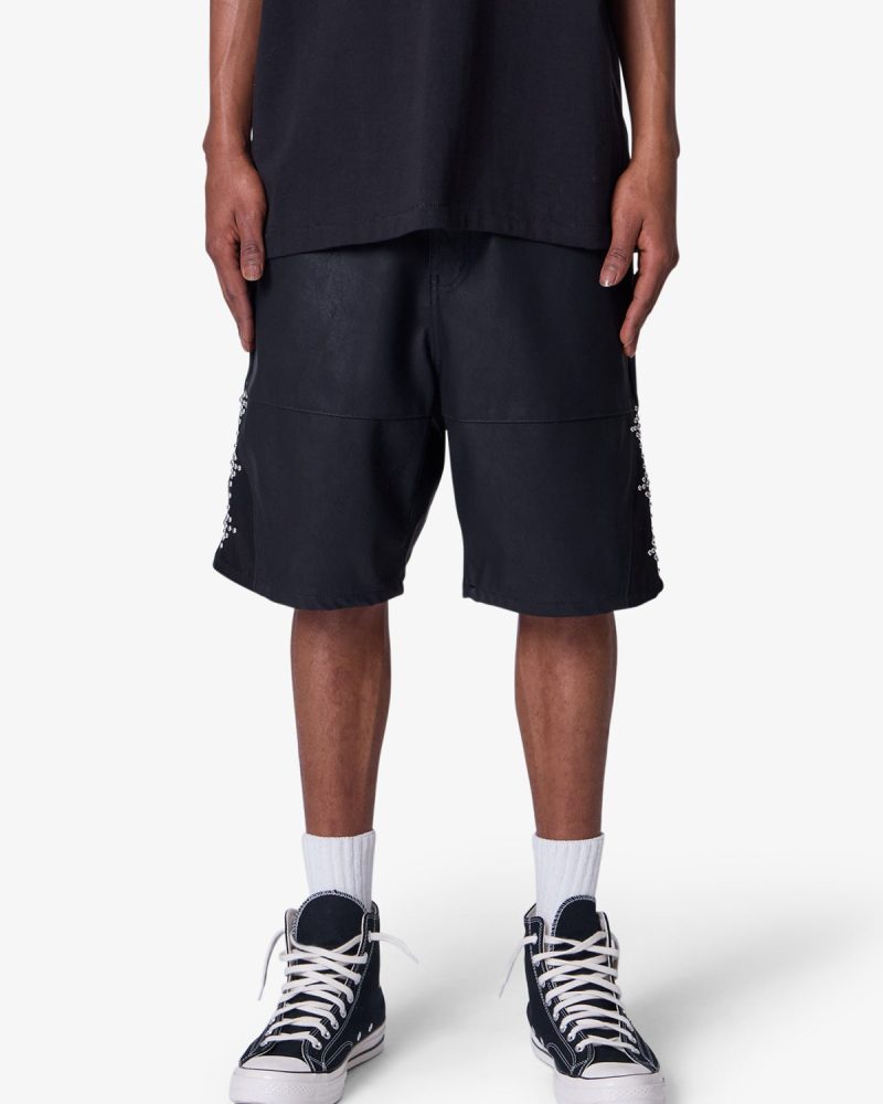 Ultra Baggy Leather Studded Shorts - Black