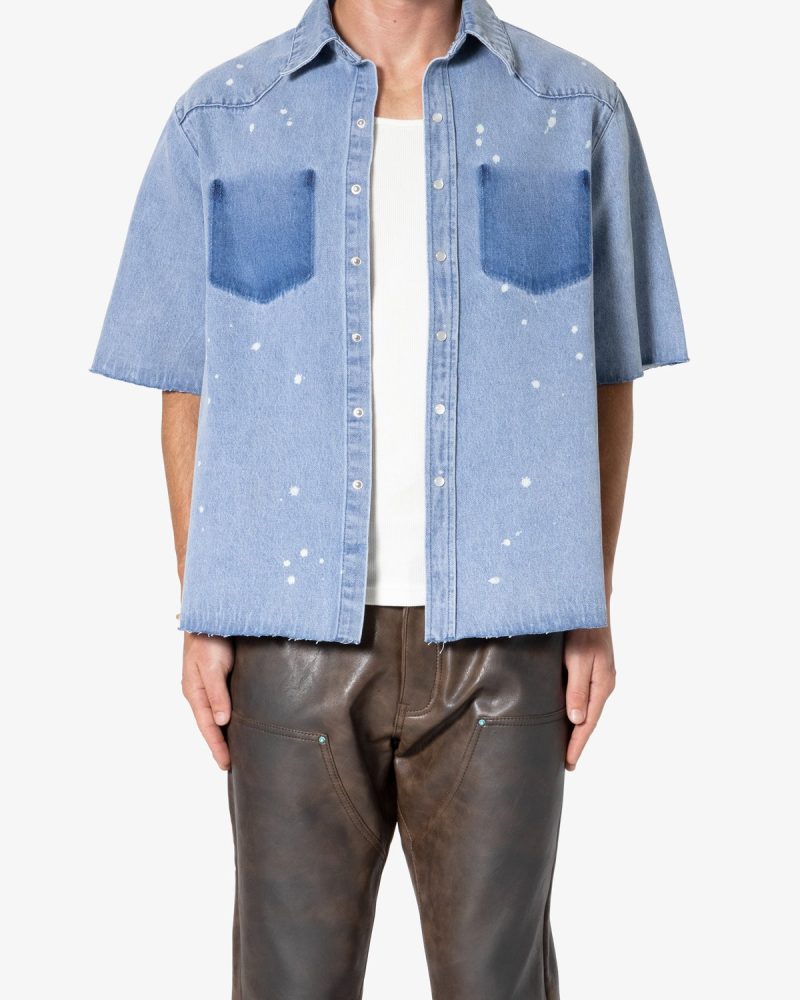 Washed Denim Button Up Shirt - Blue