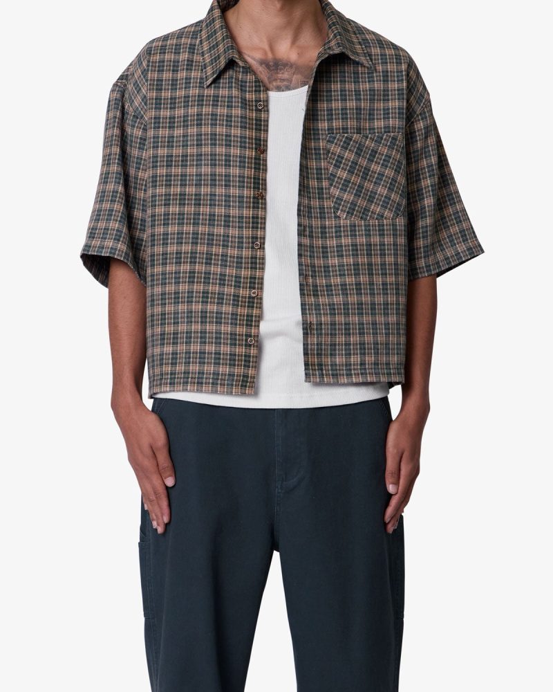 Washed Poplin Over Shirt - Green/Brown