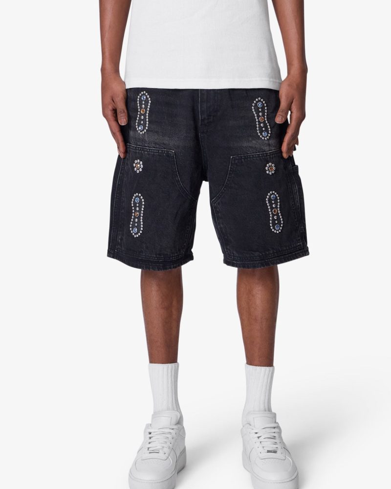 Western Jewel Denim Shorts - Washed Black