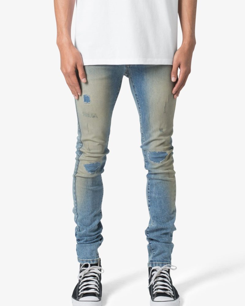X651 Distressed Circle Knee Denim - Blue
