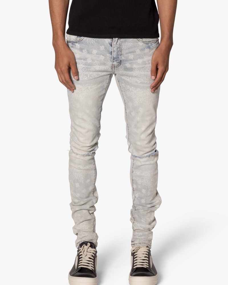 X696 Paisley Patterned Denim - Light Blue