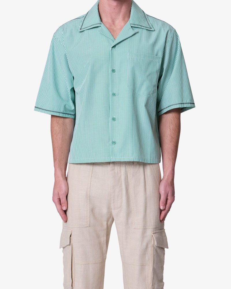 Zig Zag Stitch Button Up Shirt - Green