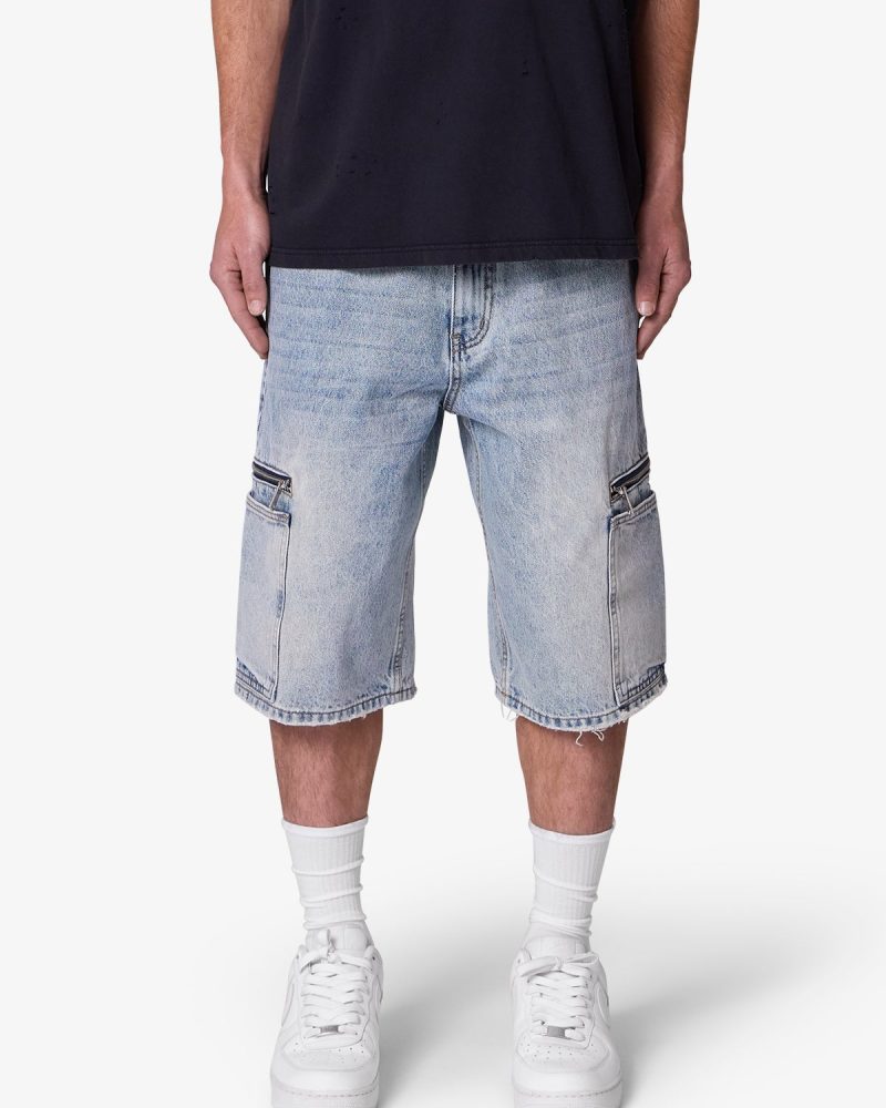 Zipper Teeth Denim Shorts - Light Blue